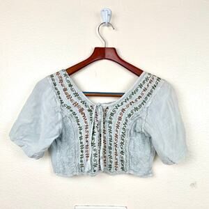 Vintage Womens Crop Top Sz M Embroidered Fairy Festival Boho Natural‎ Earthy